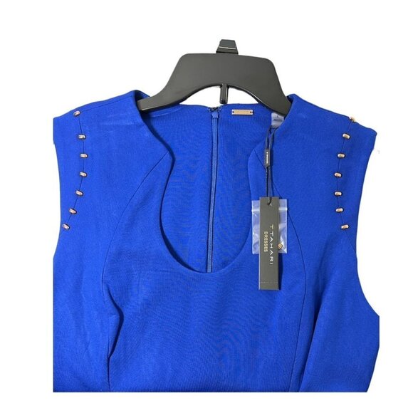 Tahari Womens Cobalt Blue Sleeveless Studded Ponte Knit Sheath Dress Sz 10 New - Picture 3 of 9